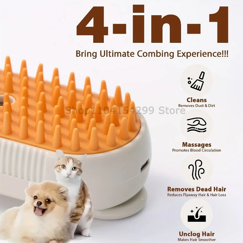 Brosse Vapeur Électrique 3-en-1 pour Chat et Chien – Spray, Massage, Démêlage – Manche Rétractable, Rechargeable USB