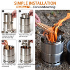 Poêle à Bois Portable pour Camping – En Inox Double Couche Concentrateur de Chaleur, Démontable et Empilable pour Pique-Nique