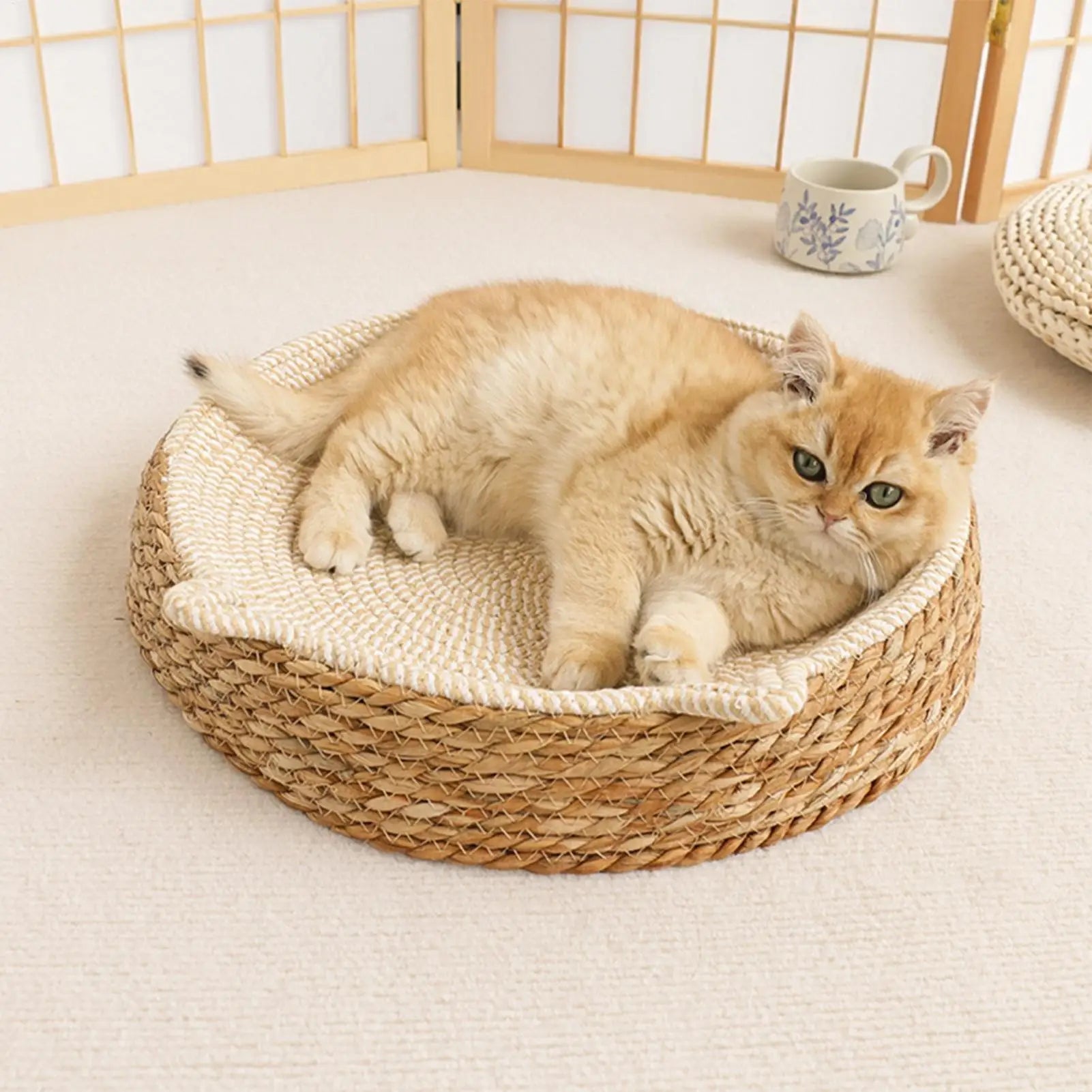 Lit Griffoir Rond pour Chat en Corde de Coton – Respirant, Résistant, Style Boho – Accessoire Maison