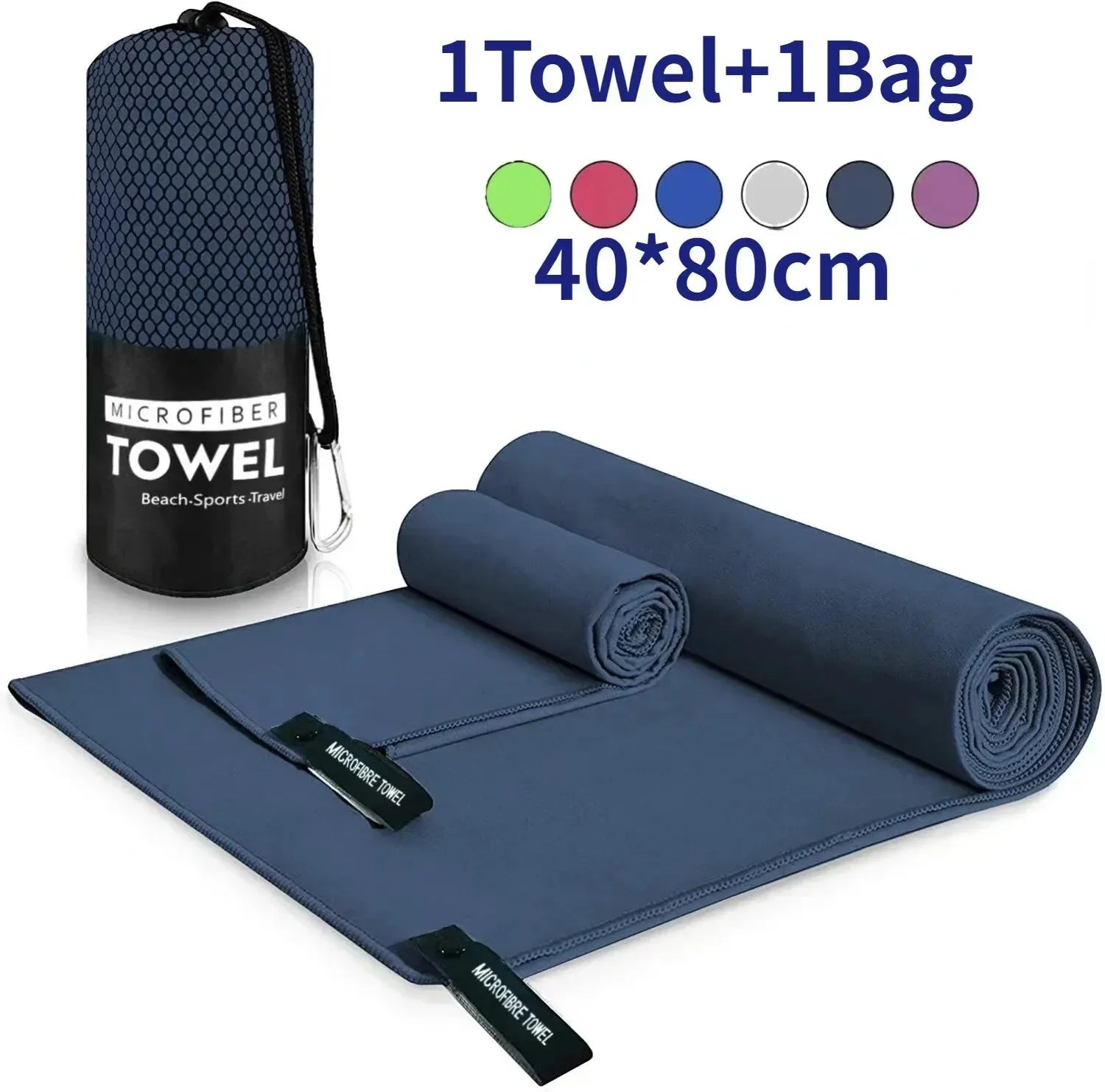 Serviette de Sport à Séchage Rapide 40x80 cm – Bleu, Vert, Orange – Natation, Gym, Camping, Plage