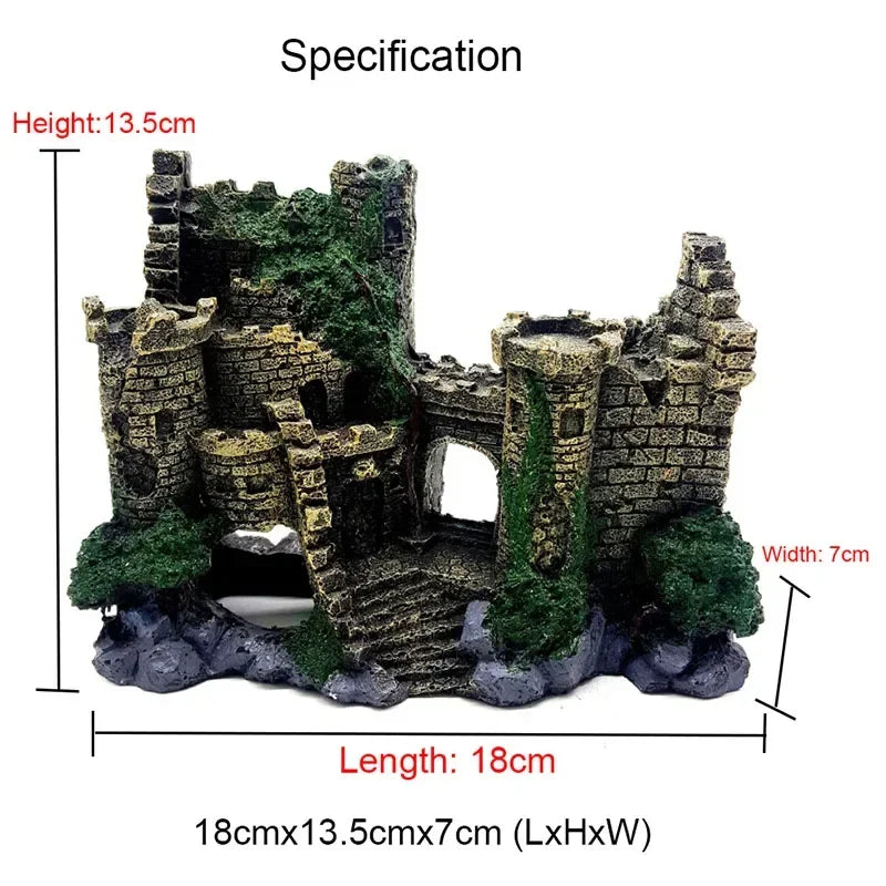 Décoration Aquarium Château Antique en Résine – Grotte, Bâtiment, Ornement Aquascaping