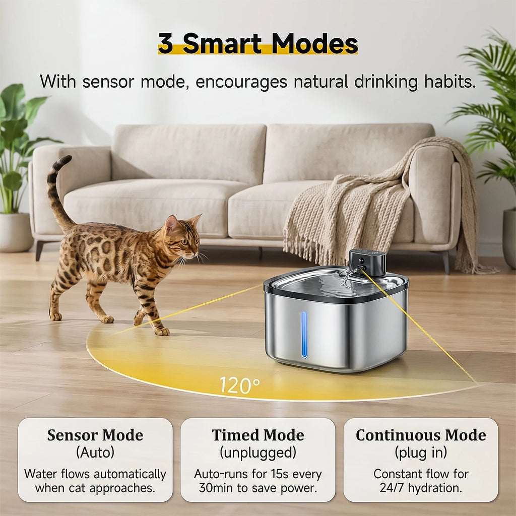 Fontaine à Eau Inox 3,5L pour Chat – Sans Fil et Rechargeable