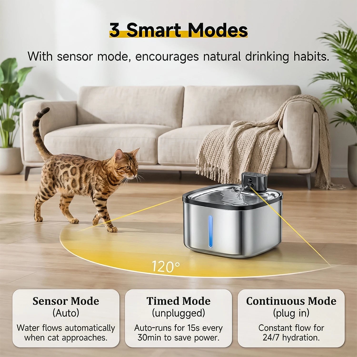 Fontaine à Eau Inox 3,5L pour Chat – Sans Fil et Rechargeable