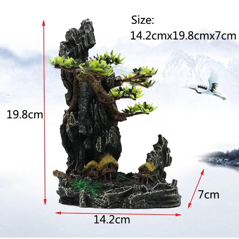Décoration Aquarium en Résine – Rocaille, Montagne, Grotte, Arbre – Ornement Naturel pour Bac à Poissons