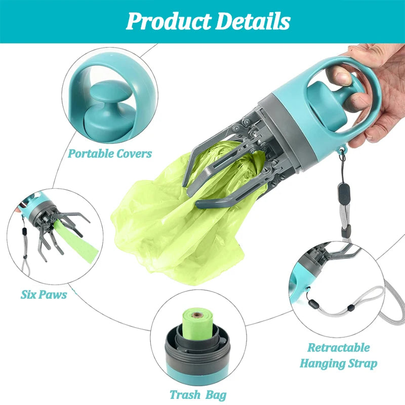 Ramasse-Crottes Portable pour Chien avec Sac – Pince à Déjections, Pelle Hygiénique, Outil de Nettoyage Extérieur
