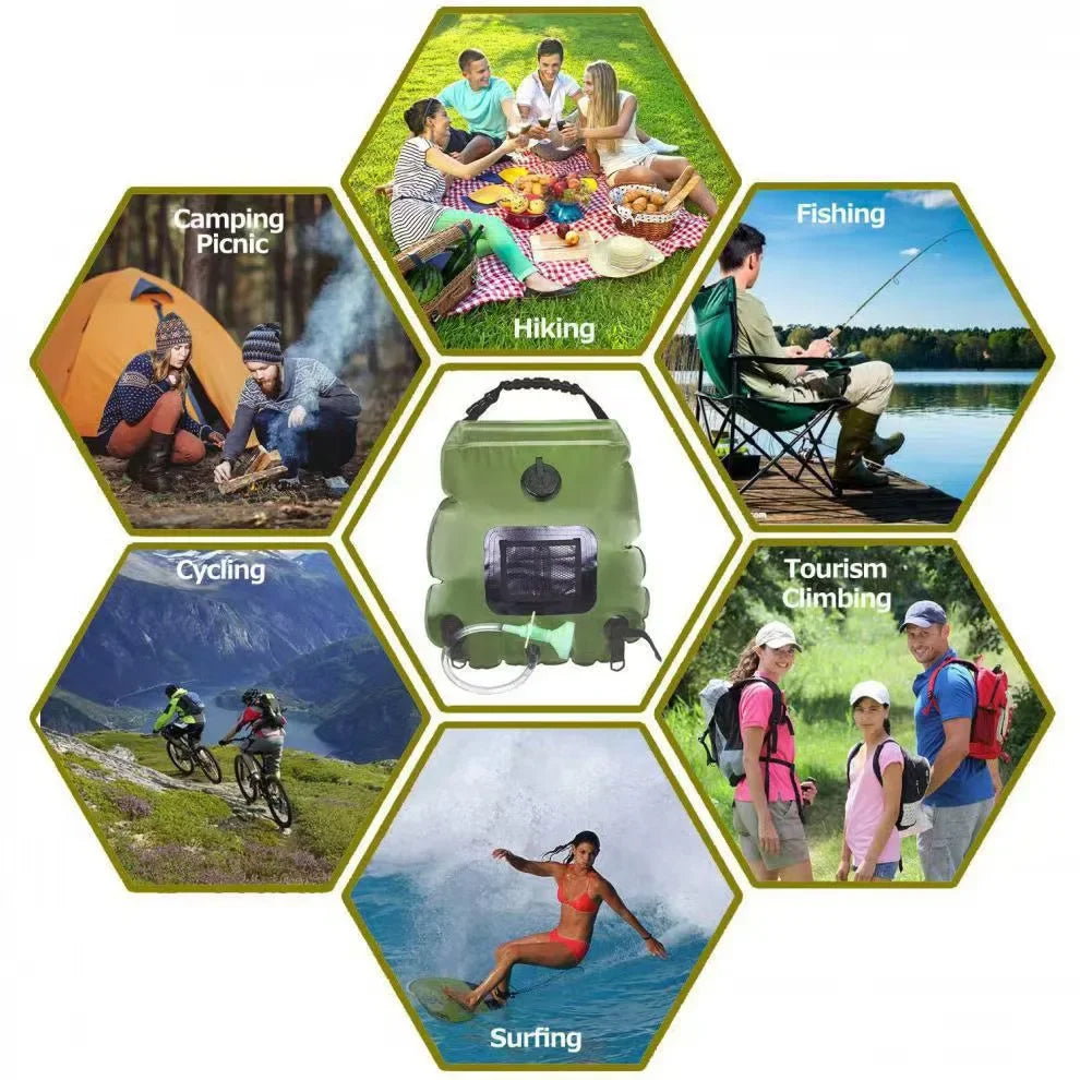 Sac de Douche Solaire 20L – Grande Capacité, Pliable et Portable pour Camping, Randonnée et Voyage avec Pomme de Douche