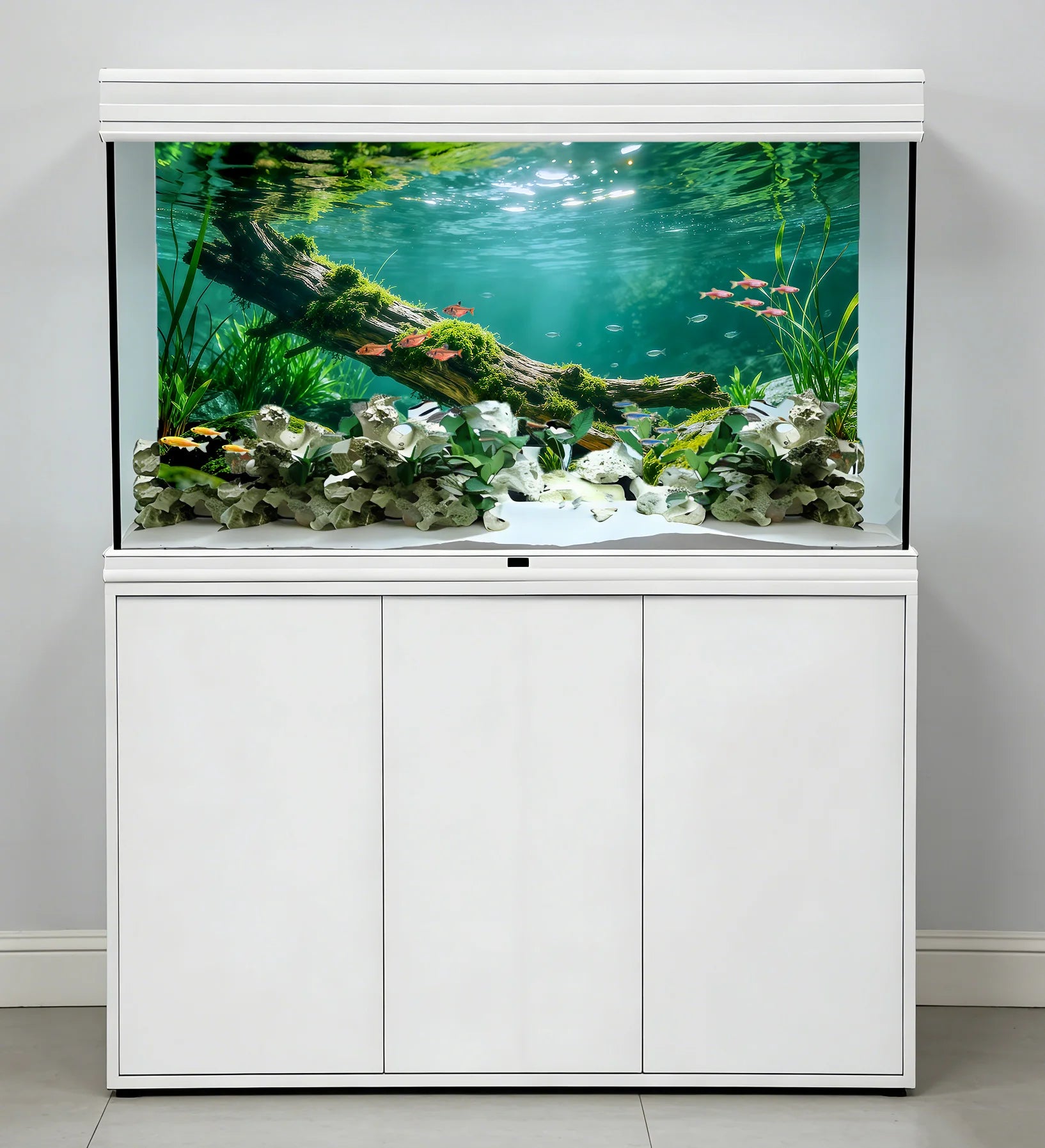 Sticker Fond d'Aquarium – Bois Mort Rivière, Décoration Paysage Sous-Marin, Ornement Bac à Poissons en PVC