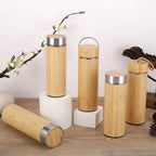 Tasse Thermos Bambou avec Affichage de Température – Bouteille Isotherme en Inox, Couvercle Rabattable, Écologique