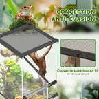 Terrarium en Verre pour Reptiles – Vivarium 12 L avec Couvercle en Grille Métallique, 20x20x30 cm, Noir