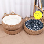 Corbeille pour Chat Tressée à la Main en Osier – Coussin Amovible et Lavable, Toutes Saisons, Accessoires Animaux