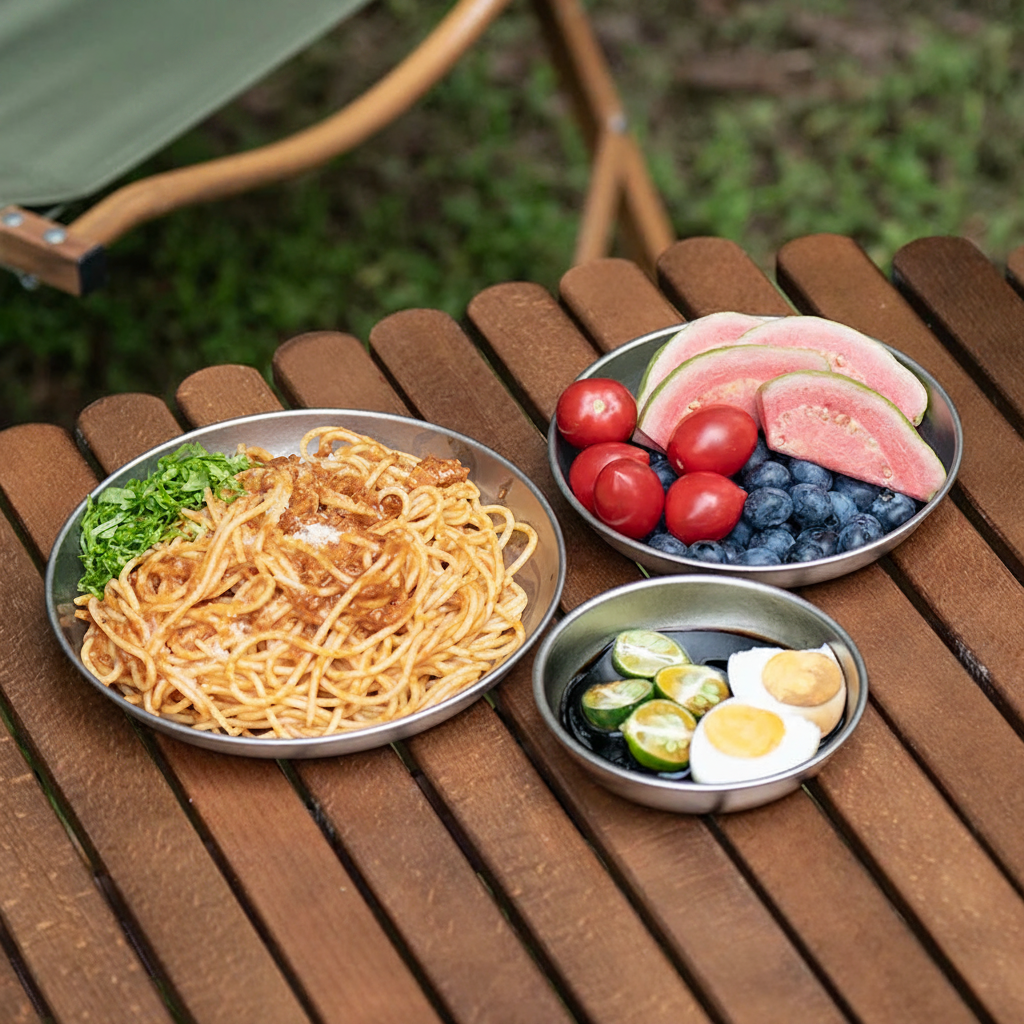Assiettes titanium garnies camping