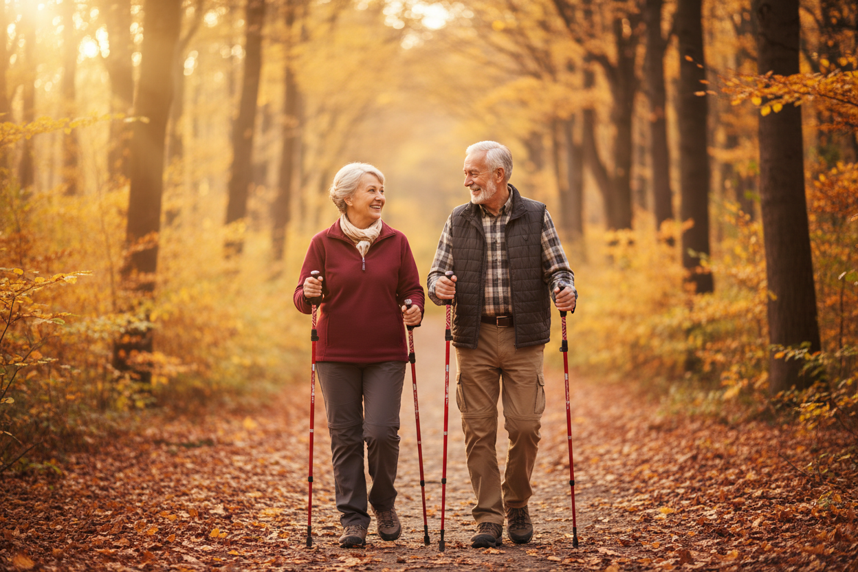 Bâtons rouges - couple seniors automne