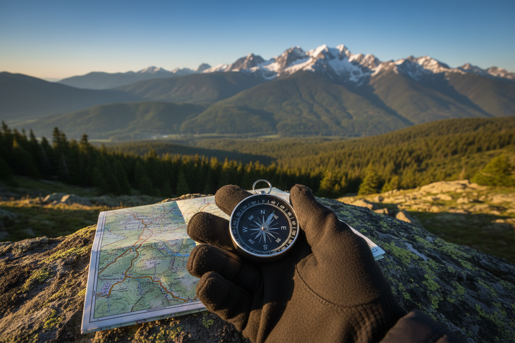 Boussole en pleine nature montagne