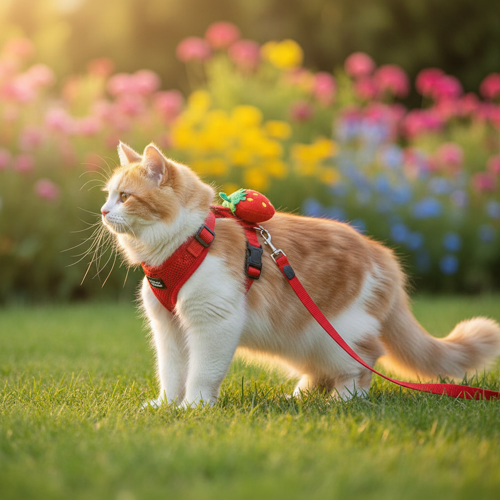 Chat de profil harnais fraise - jardin