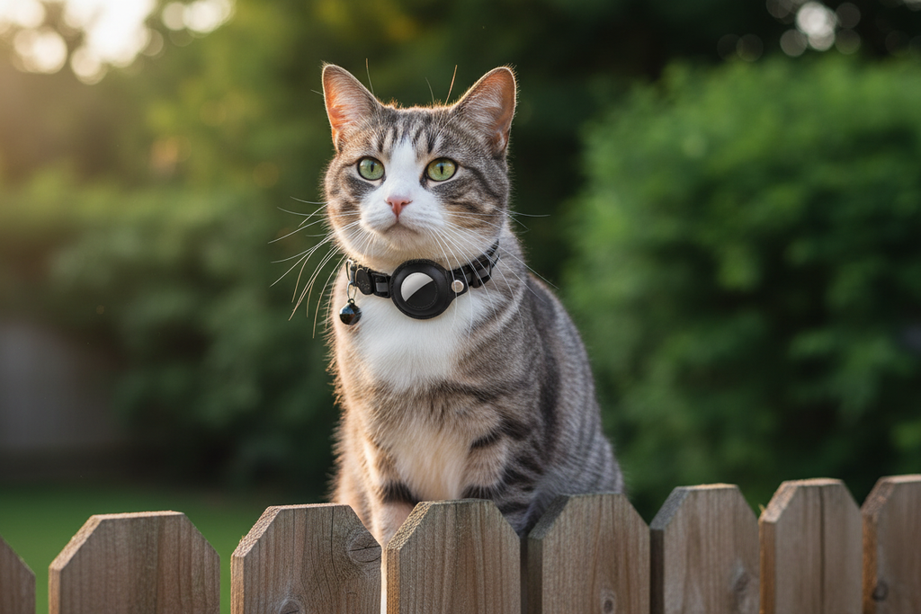 Collier AirTag chat noir réfléchissant clochette jardin