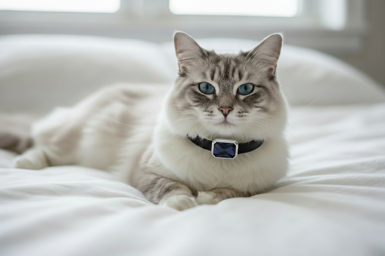 Collier GPS tracker large bleu très foncé chat blanc