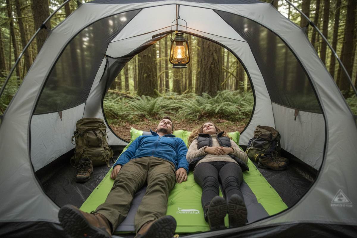 Couple tente matelas vert 3 zones