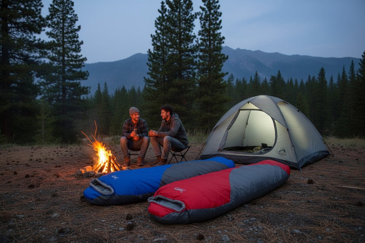 Deux sacs Desert&Fox rouge et bleu identiques camping