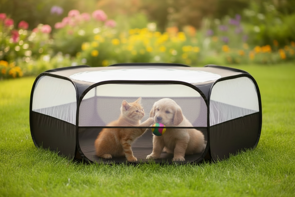 Enclos pliable chaton et petit chien jardin