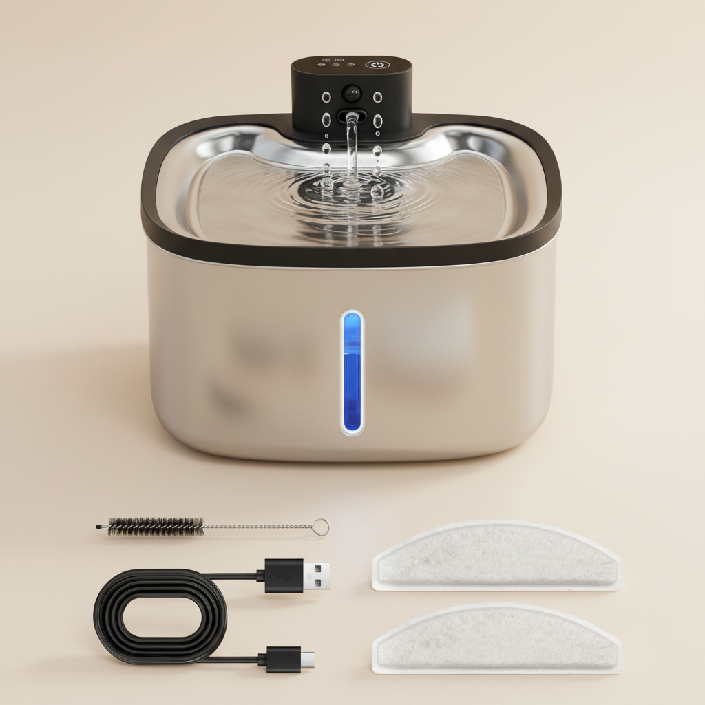 Fontaine à Eau Inox 3,5L pour Chat – Sans Fil et Rechargeable