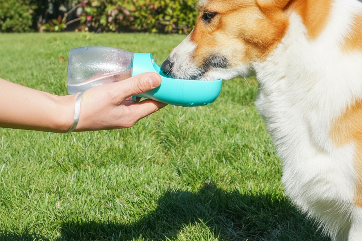 Gourde compacte chien bol turquoise parc