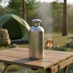 Gourde titanium sur table de camping