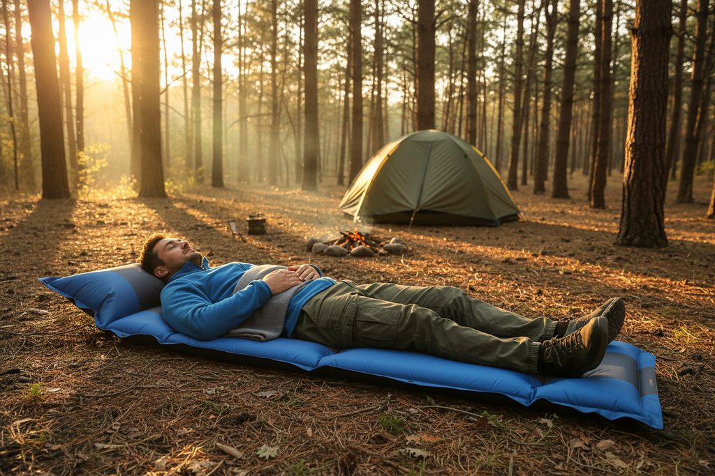 Homme campement forêt