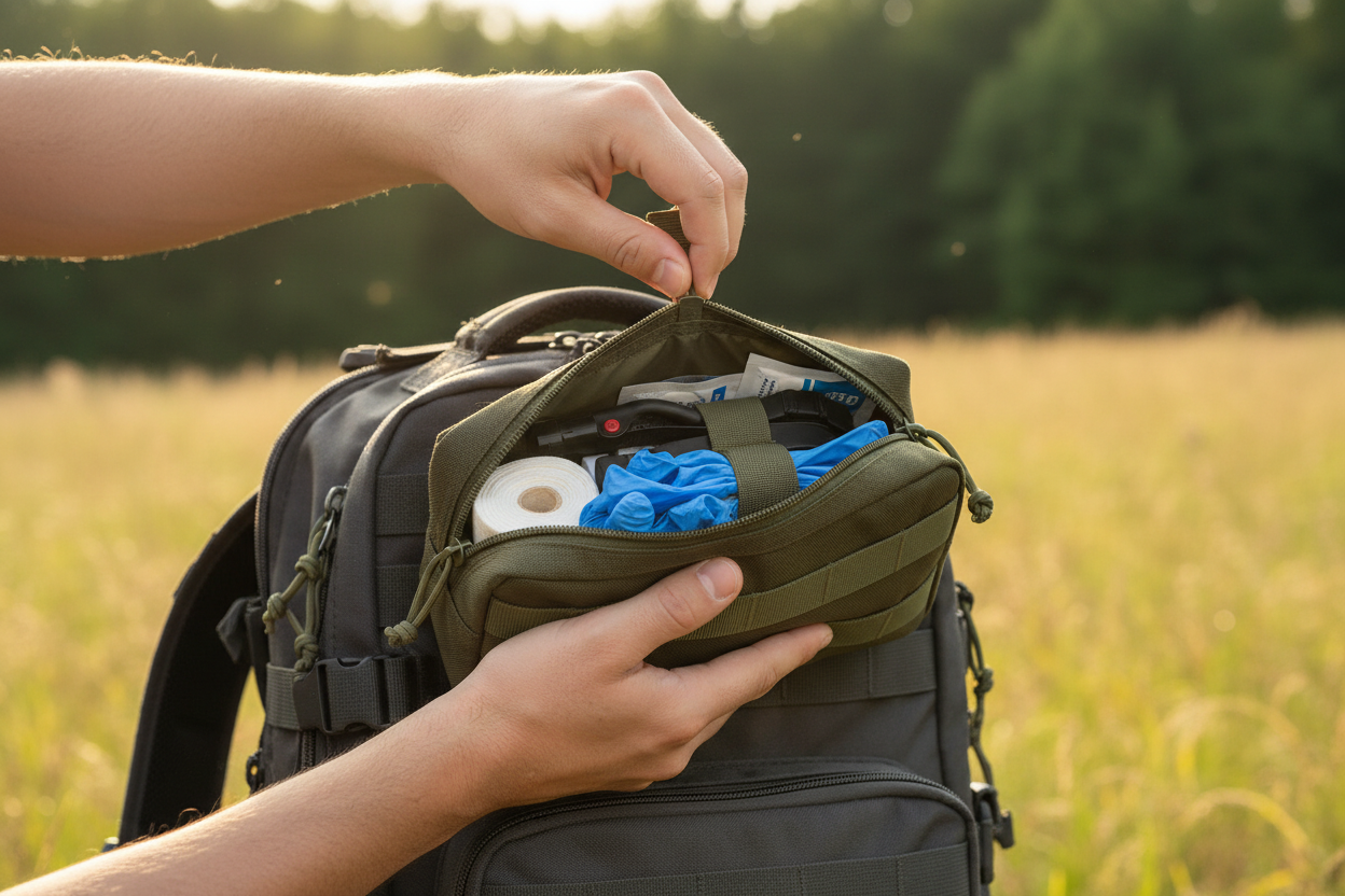 Pochette tactique Molle EMT ouverte premiers secours terrain