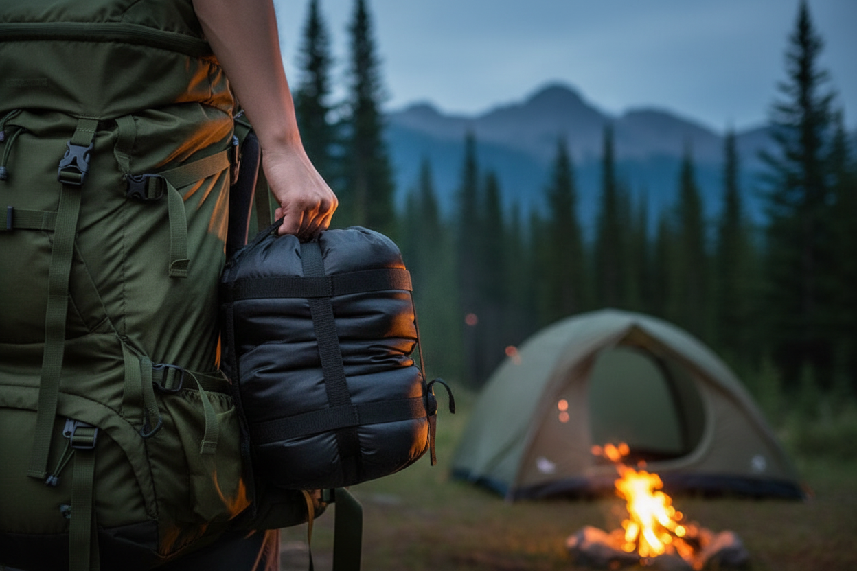 Sac de compression camping montagne