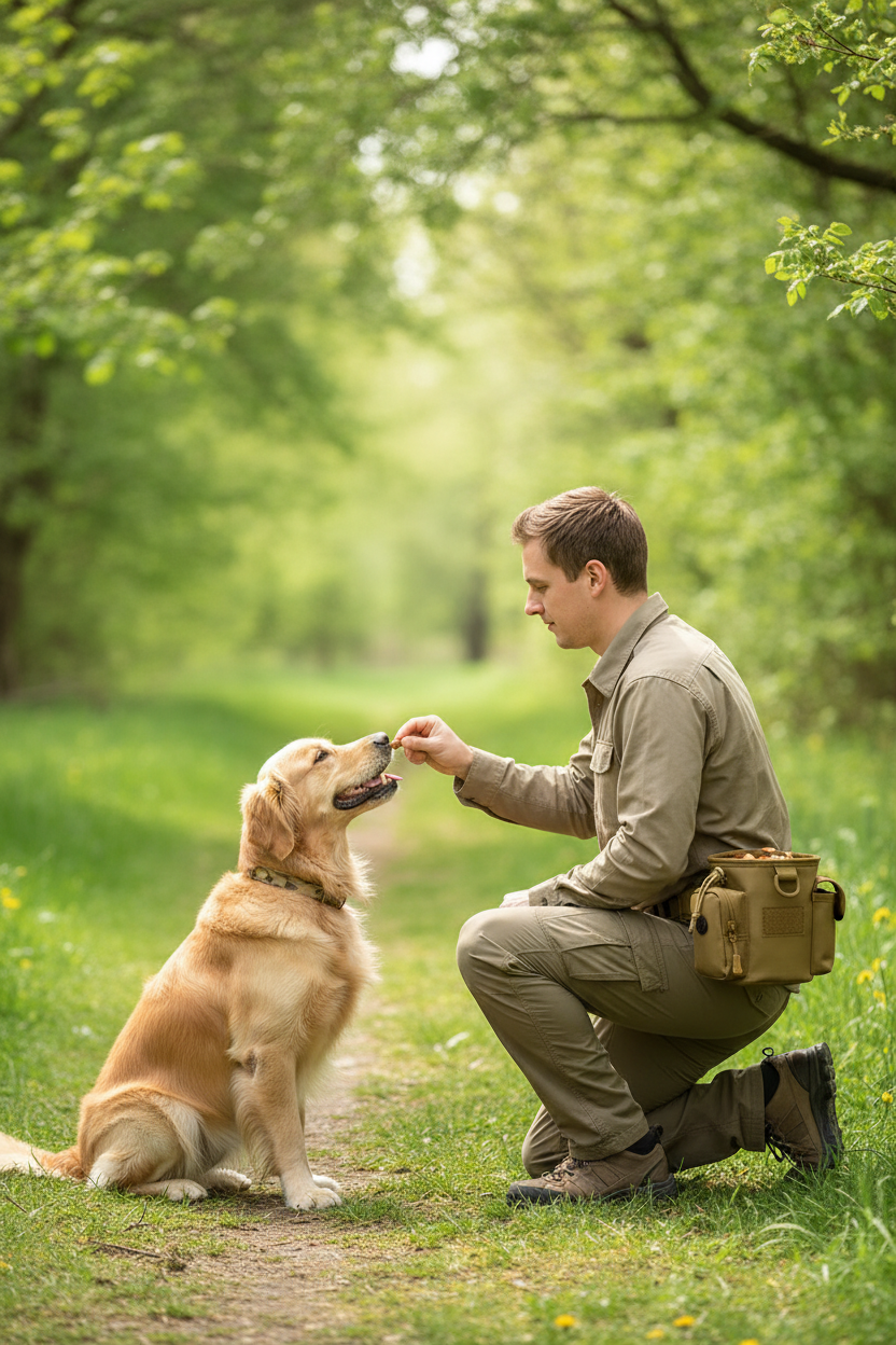 Sac à friandises chien en utilisation en nature