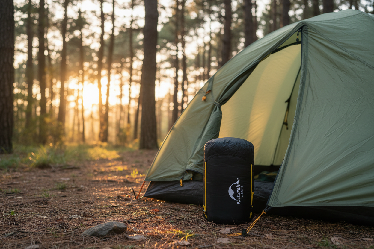 Sac Naturehike taille réelle à côté de la tente