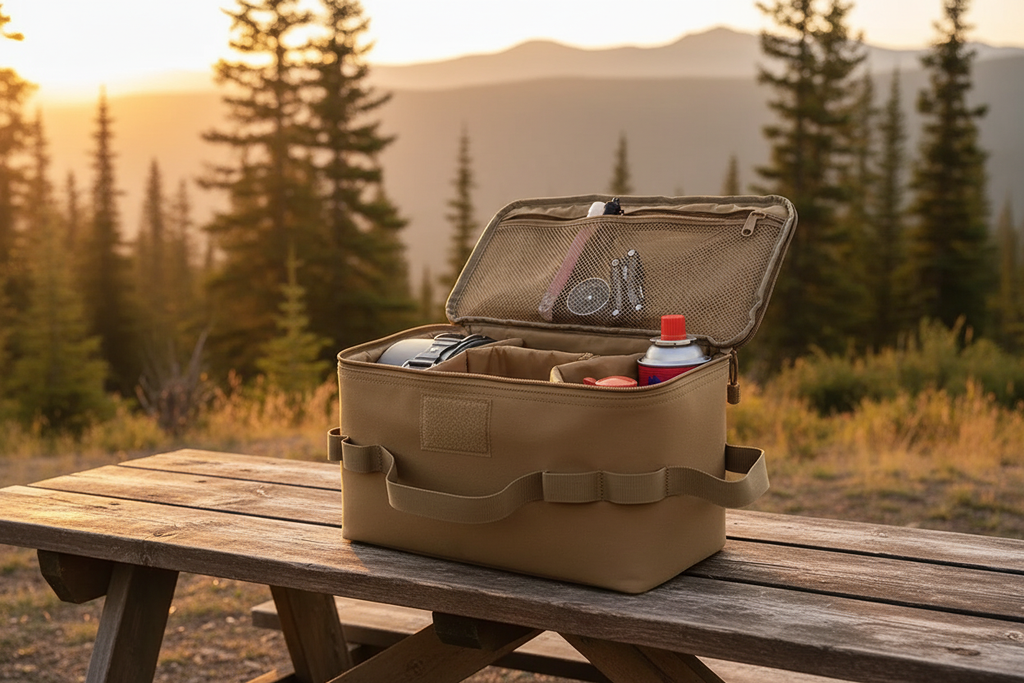 Sac rangement camping kaki fidèle au modèle