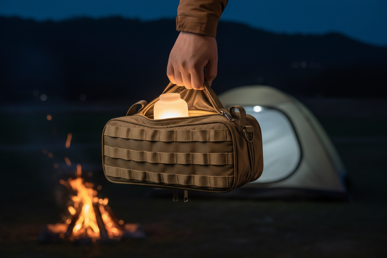 Sac rangement tactique tan campsite nuit lanterne