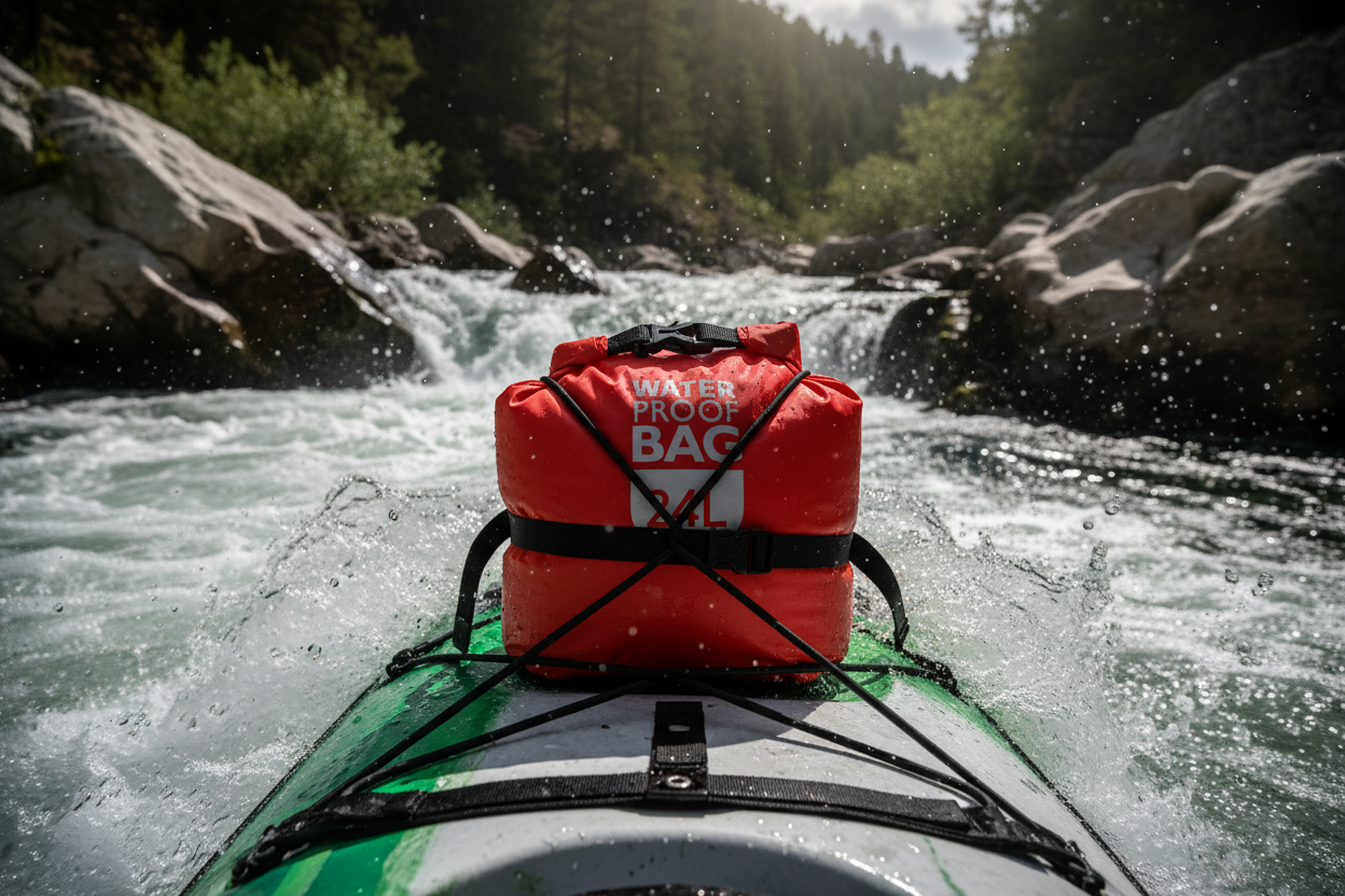 Sac rouge 24L arrimé kayak