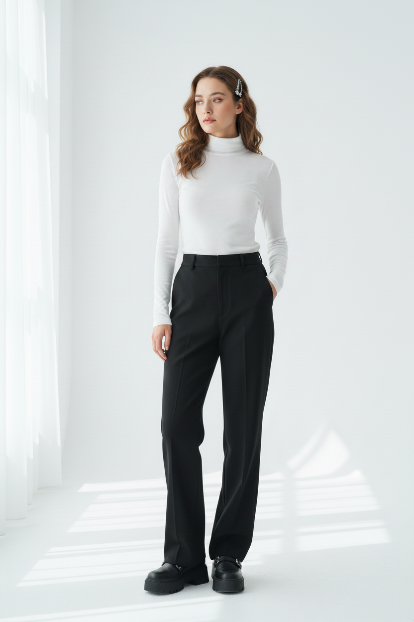 T-shirt Col Roulé Manches Longues Femme – Style Y2K, Mode Coréenne, Modal Élégant, Automne Hiver