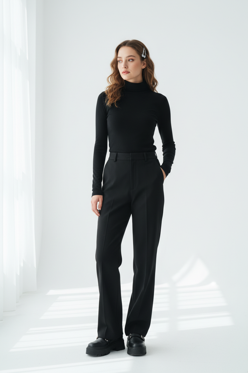 T-shirt Col Roulé Manches Longues Femme – Style Y2K, Mode Coréenne, Modal Élégant, Automne Hiver