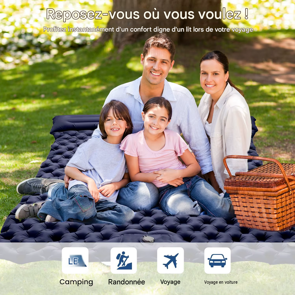 Matelas de camping autogonflant avec pompe à pied intégré en nylon TPU imperméable avec oreiller