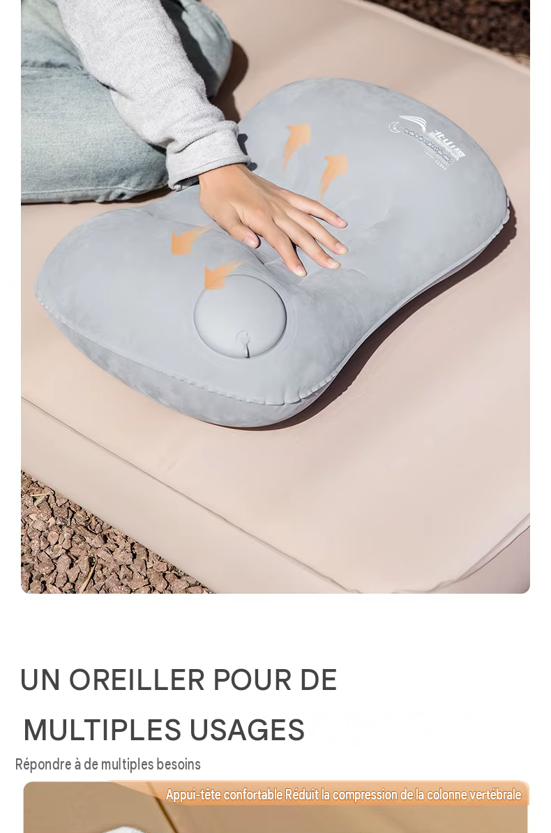 Oreiller Gonflable Portable Ultraléger de Camping, Voyage, Randonnée