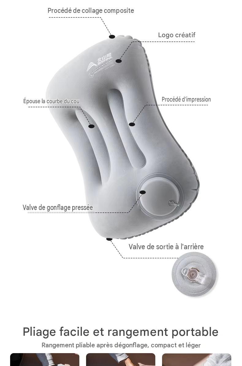 Oreiller Gonflable Portable Ultraléger de Camping, Voyage, Randonnée